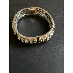 Vintage  Silver Tone Rhinestone Fold Over Clasp Tennis Bracelet